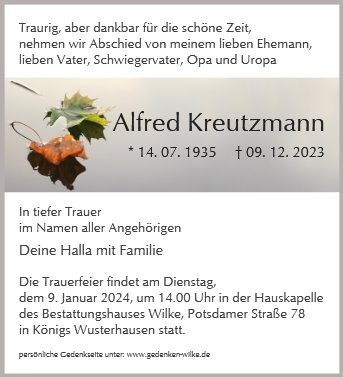 Erinnerungsbild für Alfred Kreutzmann
