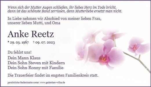 Erinnerungsbild für Frau Anke Reetz
