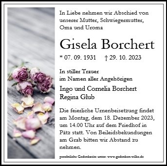 Erinnerungsbild für Frau Gisela Borchert