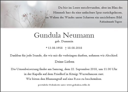 Erinnerungsbild für Frau Gundula Neumann