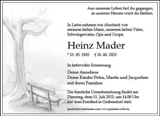 Erinnerungsbild für Herr Heinz Mader