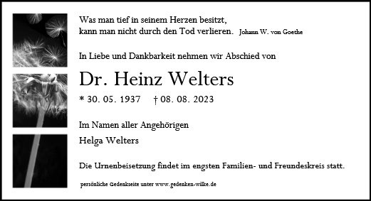 Erinnerungsbild für Dr. Heinz Welters