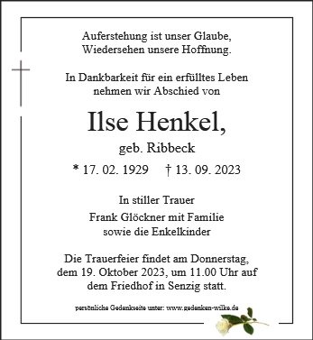 Erinnerungsbild für Frau Ilse Henkel