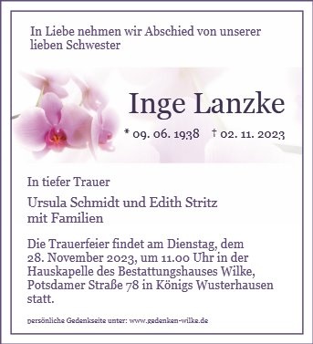 Erinnerungsbild für Frau Inge Lanzke