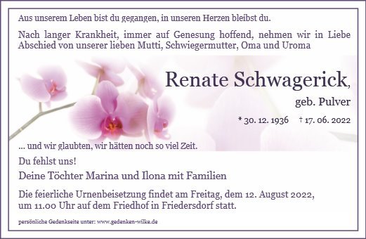 Erinnerungsbild für Frau Renate Schwagerick