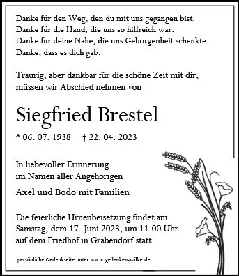 Erinnerungsbild für Siegfried Brestel