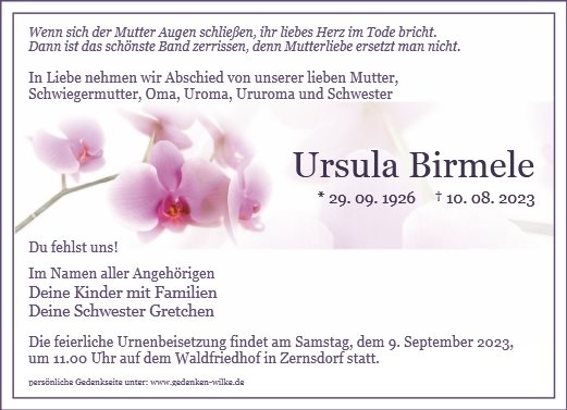 Erinnerungsbild für Frau Ursula Birmele