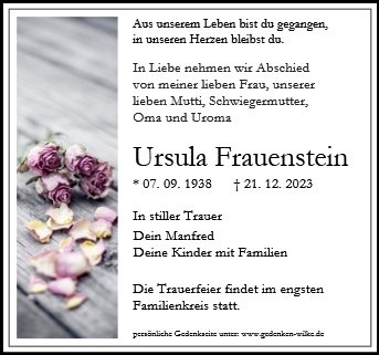 Erinnerungsbild für Frau Ursula Frauenstein