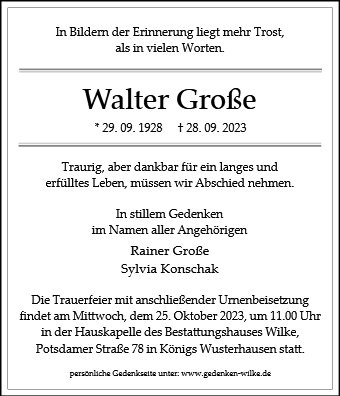 Erinnerungsbild für Herr Walter Große