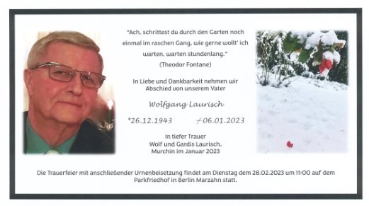 Erinnerungsbild für Herr Wolfgang Laurisch